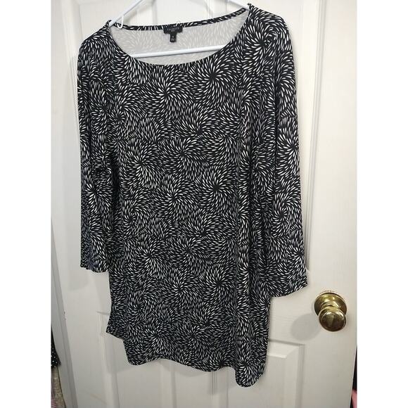 Talbots Woman 1X Black White Tunic Stretch Blouse Minimalist Business Casual - Picture 2 of 7